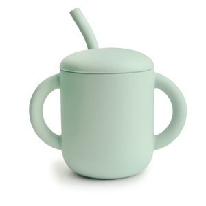 Mushie Silicone Training Cup + Straw - Cambridge Blue